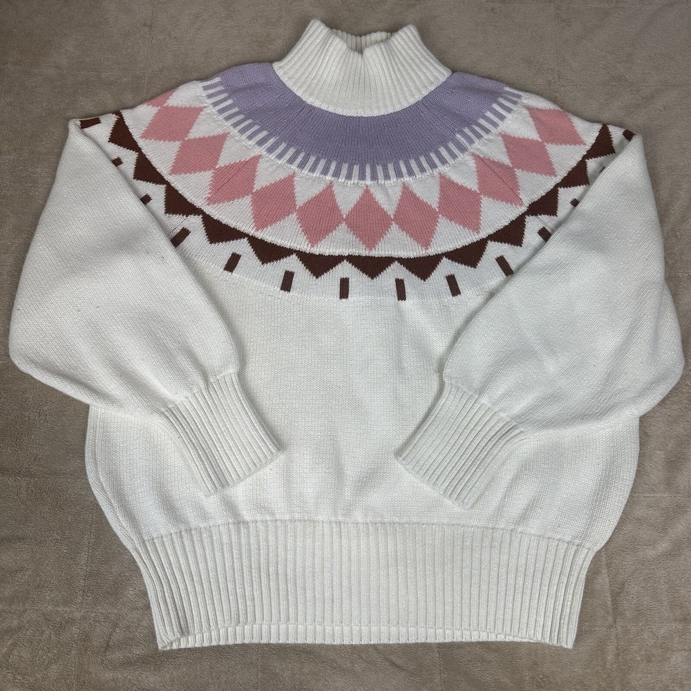 VTG Fair Isle Turtleneck Nordic Cotton Wool Sweater Wms XL Chunky Ski